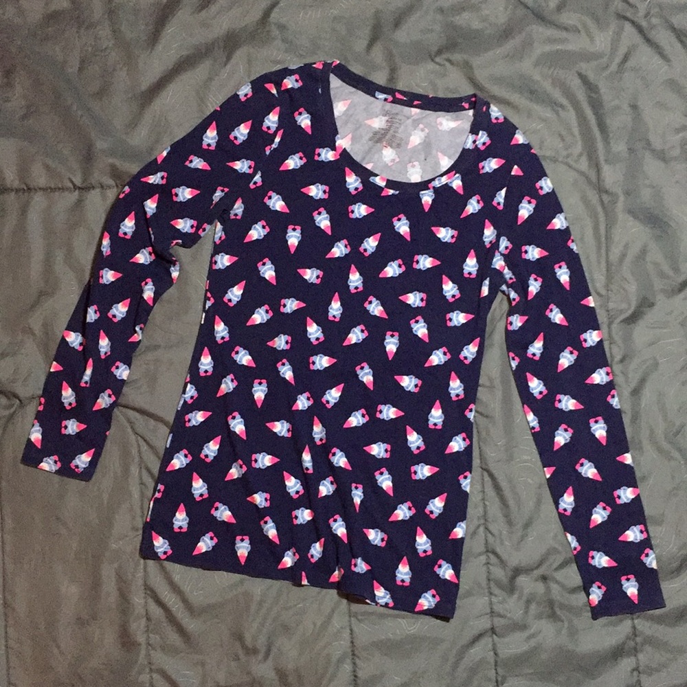 Navy Blue Long Sleeved Gnome Print Shirt